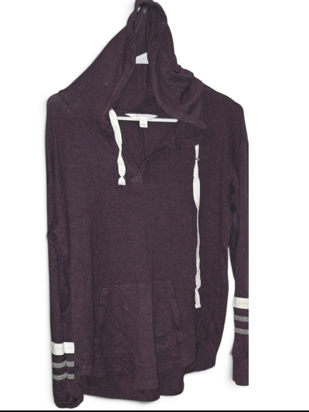 Market & Spruce Plum Hooded Pullover Sweater with White Accents